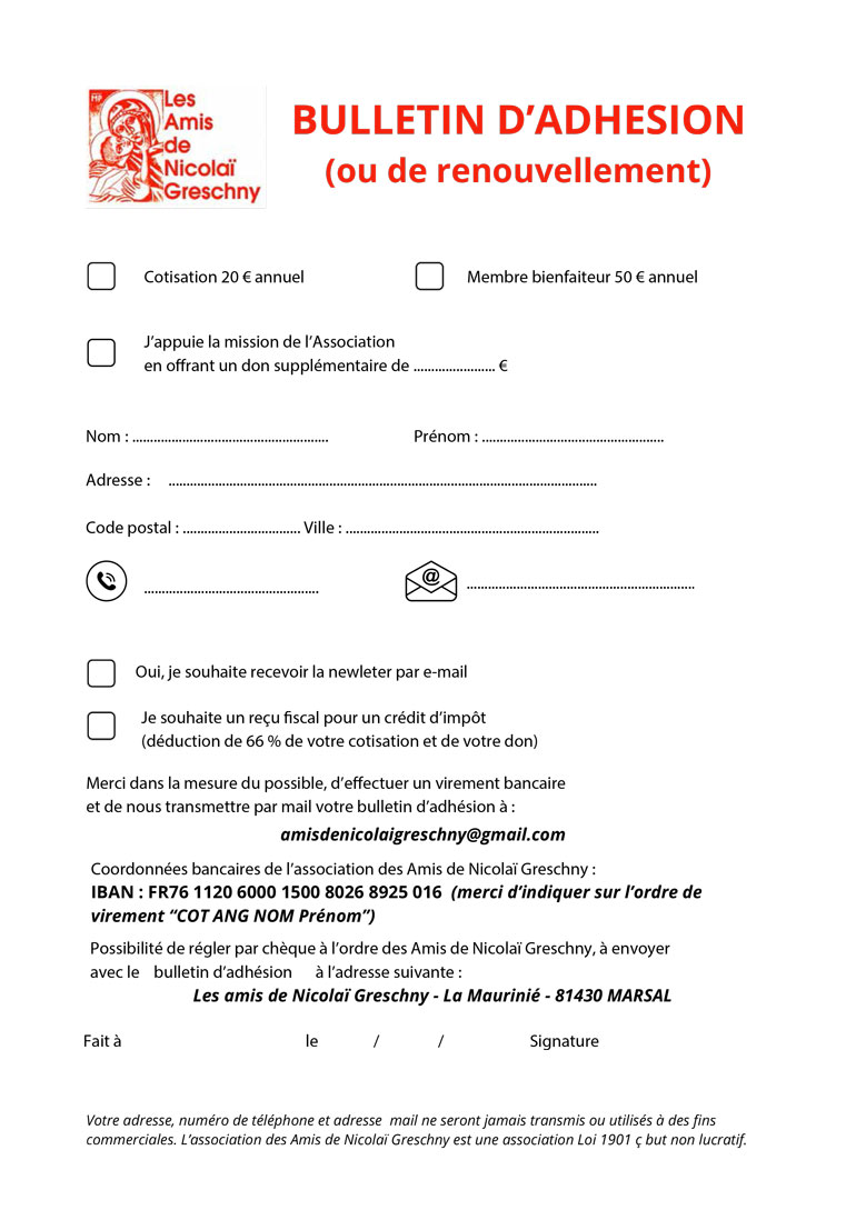 bulletin d'adhésion