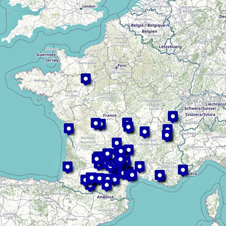 Carte des sites des oeuvres